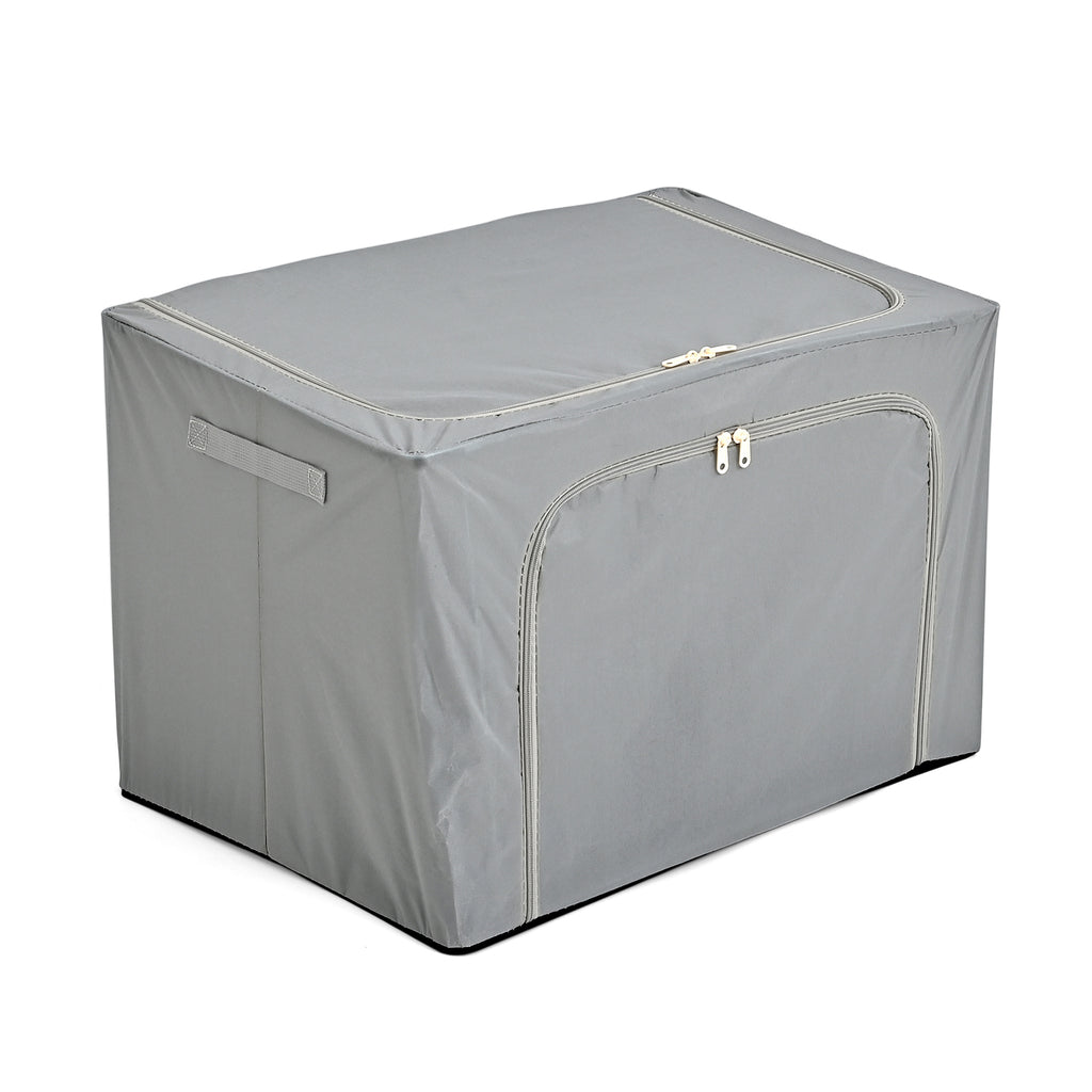 Foldable Steel Frame Clothes Organizer with Clear Window & Dual Zippers (60x42x39cm) - Light Grey_8569975_1
