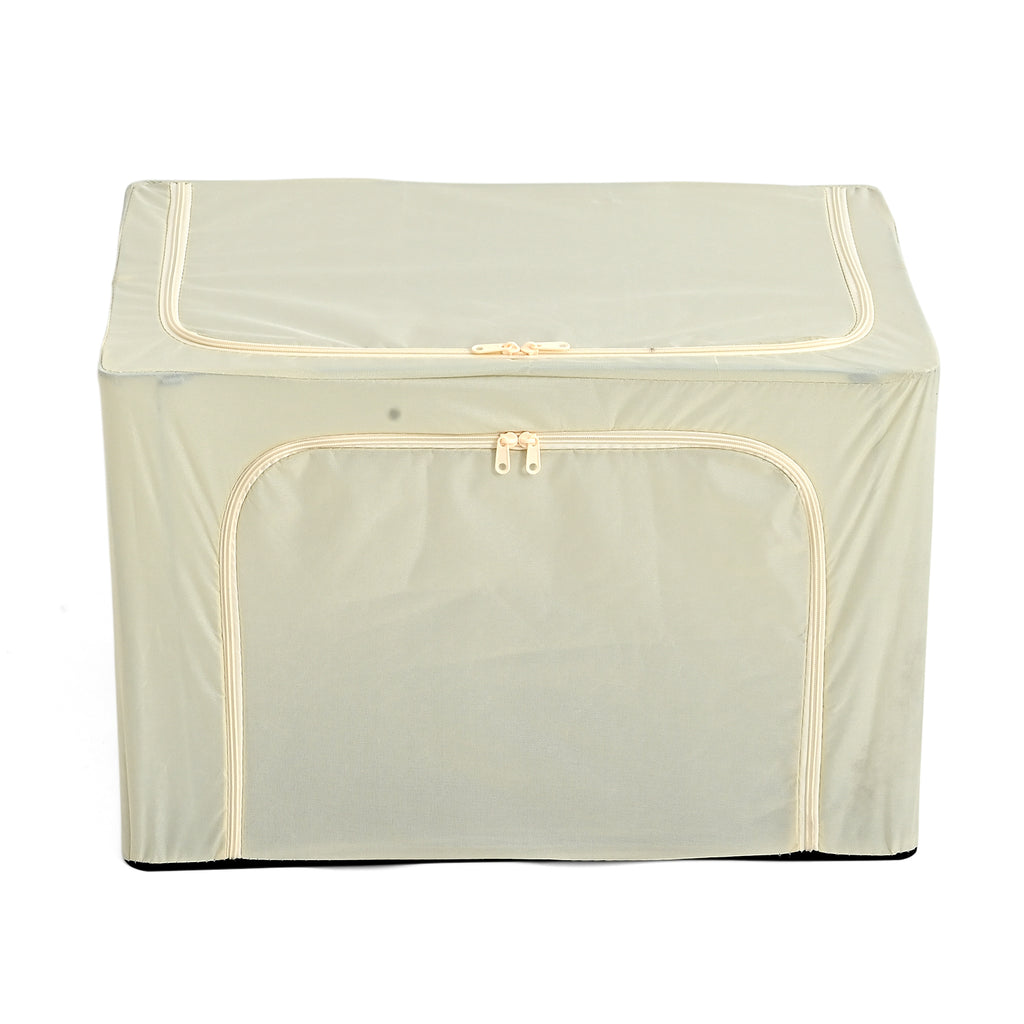 Foldable Steel Frame Clothes Organizer with Clear Window & Dual Zippers (60x42x39cm) - Cream_8569976