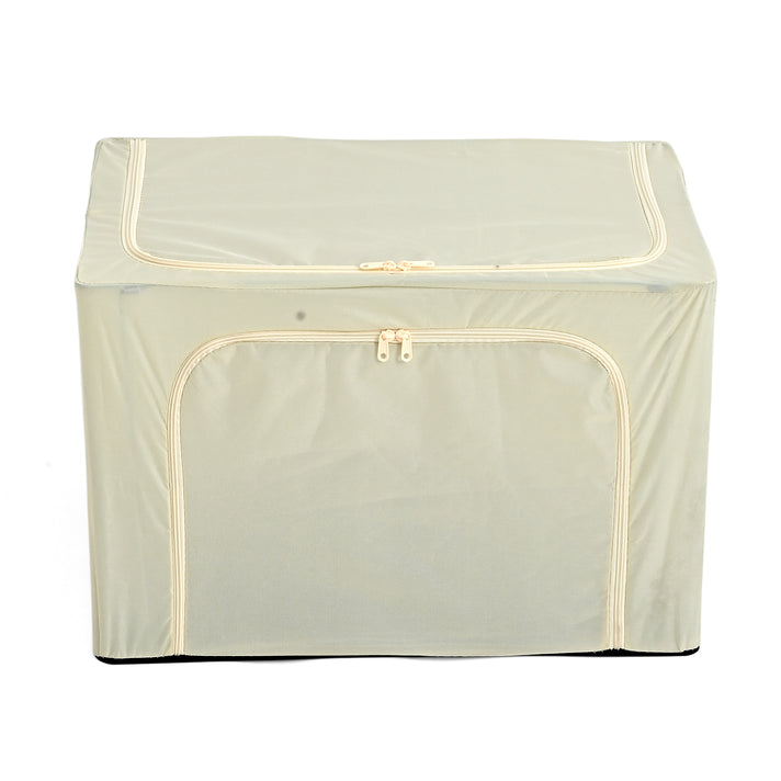 Foldable Steel Frame Clothes Organizer with Clear Window &amp; Dual Zippers (60x42x39cm) - Cream V32654770 1