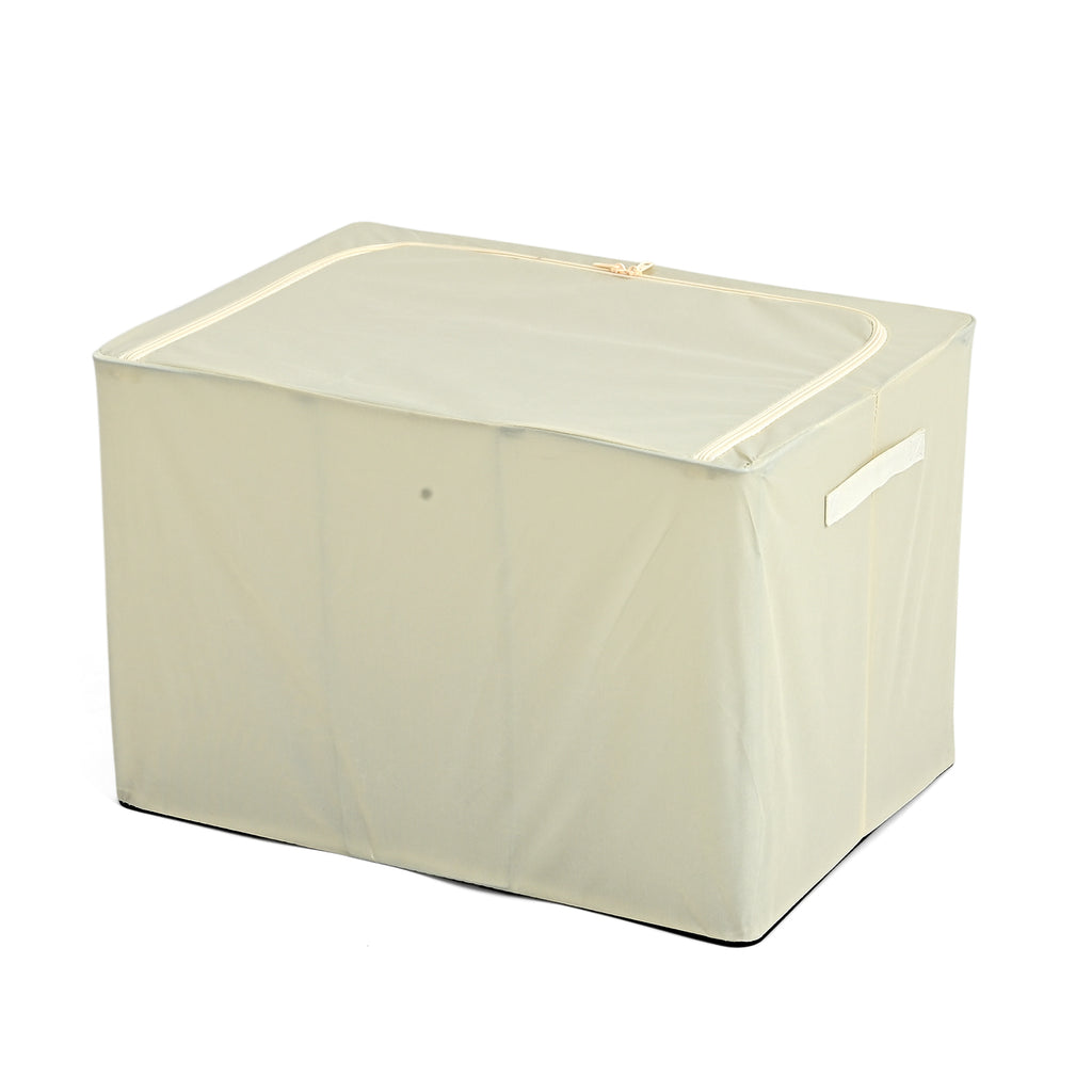 Foldable Steel Frame Clothes Organizer with Clear Window & Dual Zippers (60x42x39cm) - Cream_8569976_2