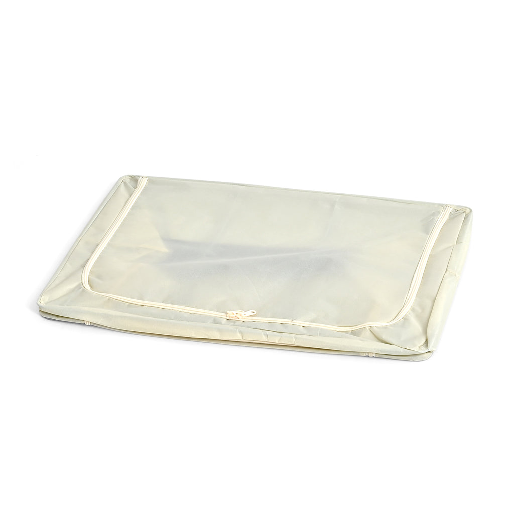 Foldable Steel Frame Clothes Organizer with Clear Window & Dual Zippers (60x42x39cm) - Cream_8569976_4