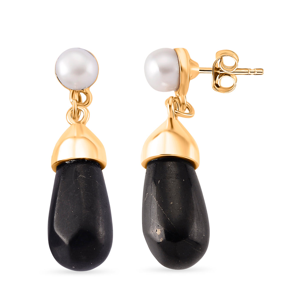 White Fresh Water Pearl & Shungite Drop Earring with Push Backs 40.00 Ct._8570313