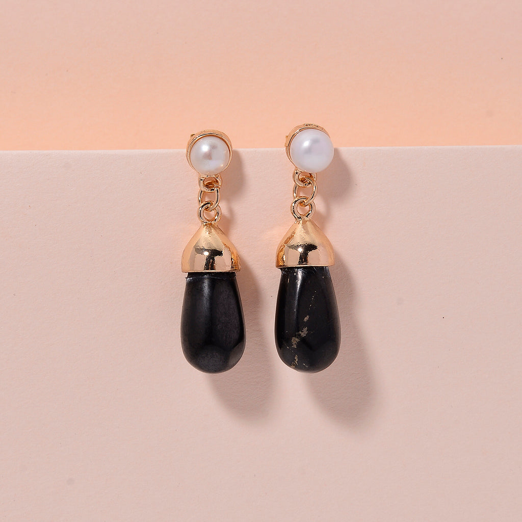 White Fresh Water Pearl & Shungite Drop Earring with Push Backs 40.00 Ct._8570313_2