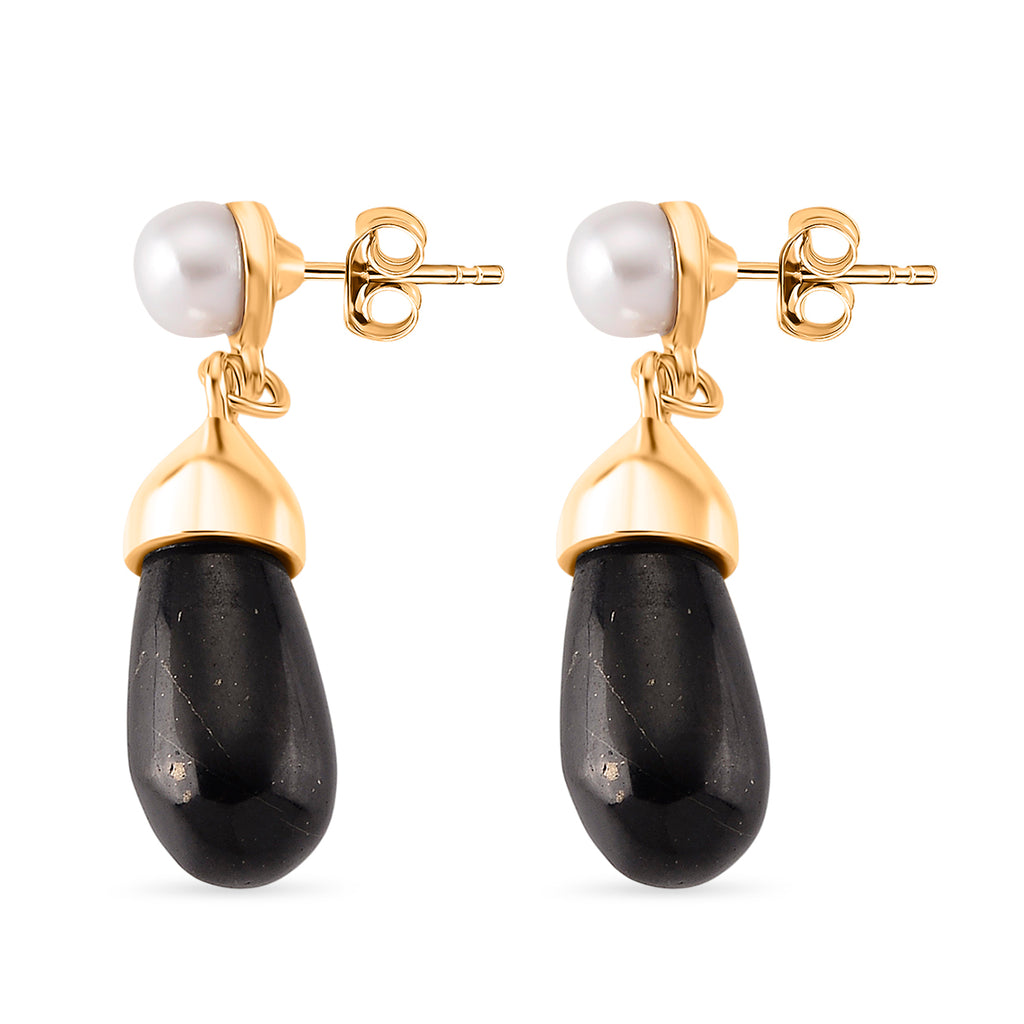 White Fresh Water Pearl & Shungite Drop Earring with Push Backs 40.00 Ct._8570313_3