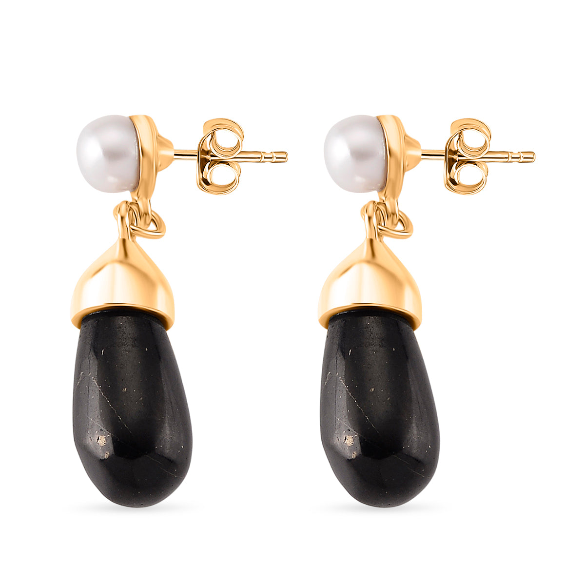 White Fresh Water Pearl &amp; Shungite Drop Earring with Push Backs 40.00 Ct. 8570313 4
