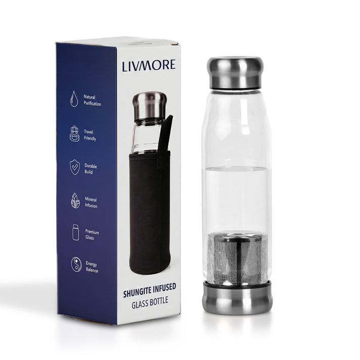 Livmore Elite Shungite Infused Glass Water Bottle (20 g) - Black 8570352 1
