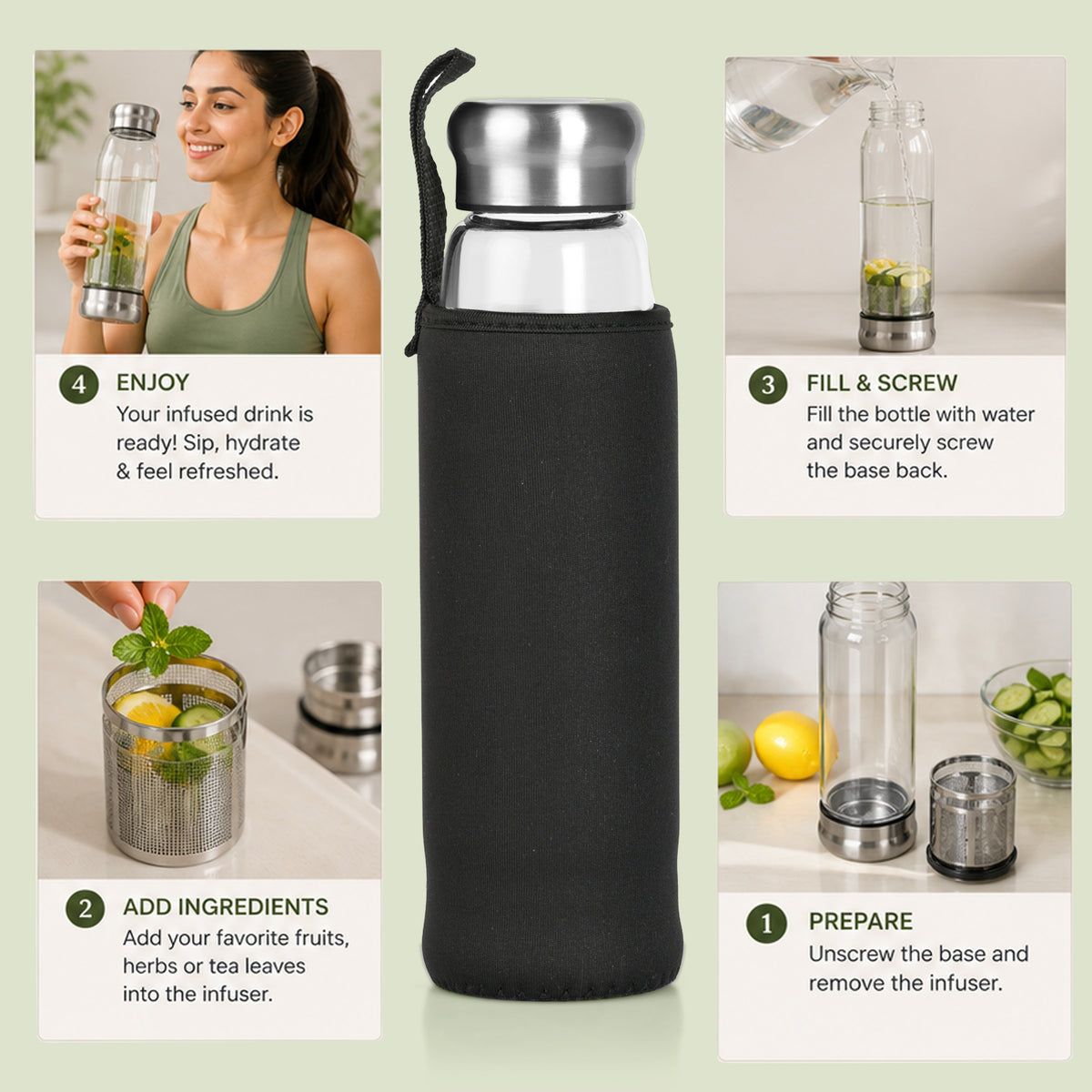 Livmore Elite Shungite Infused Glass Water Bottle (20 g) - Black 8570352 3