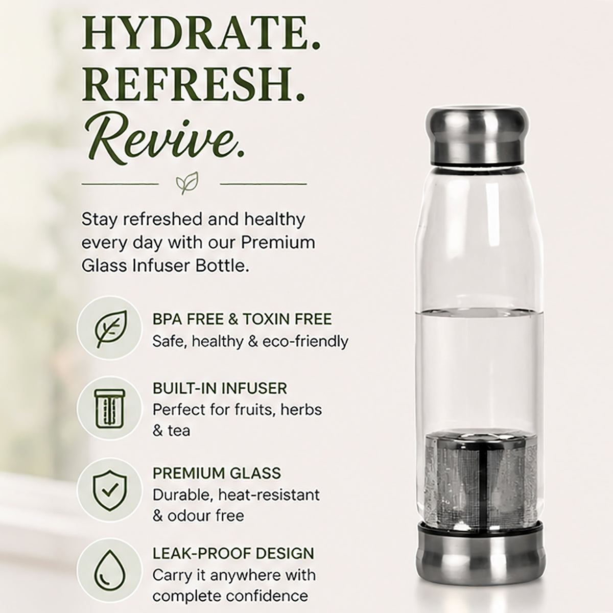 Livmore Elite Shungite Infused Glass Water Bottle (20 g) - Black 8570352 4