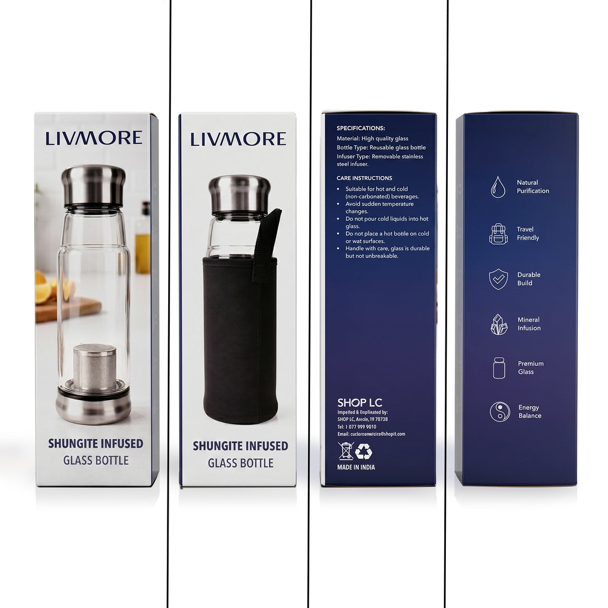 Livmore Elite Shungite Infused Glass Water Bottle (20 g) - Black 8570352 6