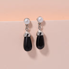 White Fresh Water Pearl & Shungite Drop Earring with Push Back in White Tone 40.00 Ct._8570373_2