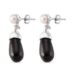 White Fresh Water Pearl & Shungite Drop Earring with Push Back in White Tone 40.00 Ct._8570373_3