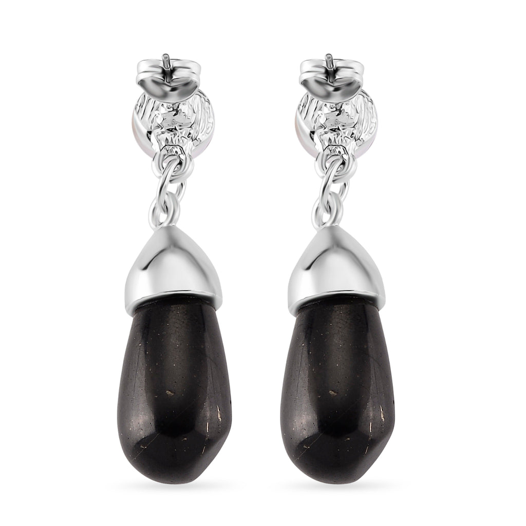 White Fresh Water Pearl & Shungite Drop Earring with Push Back in White Tone 40.00 Ct._8570373_4