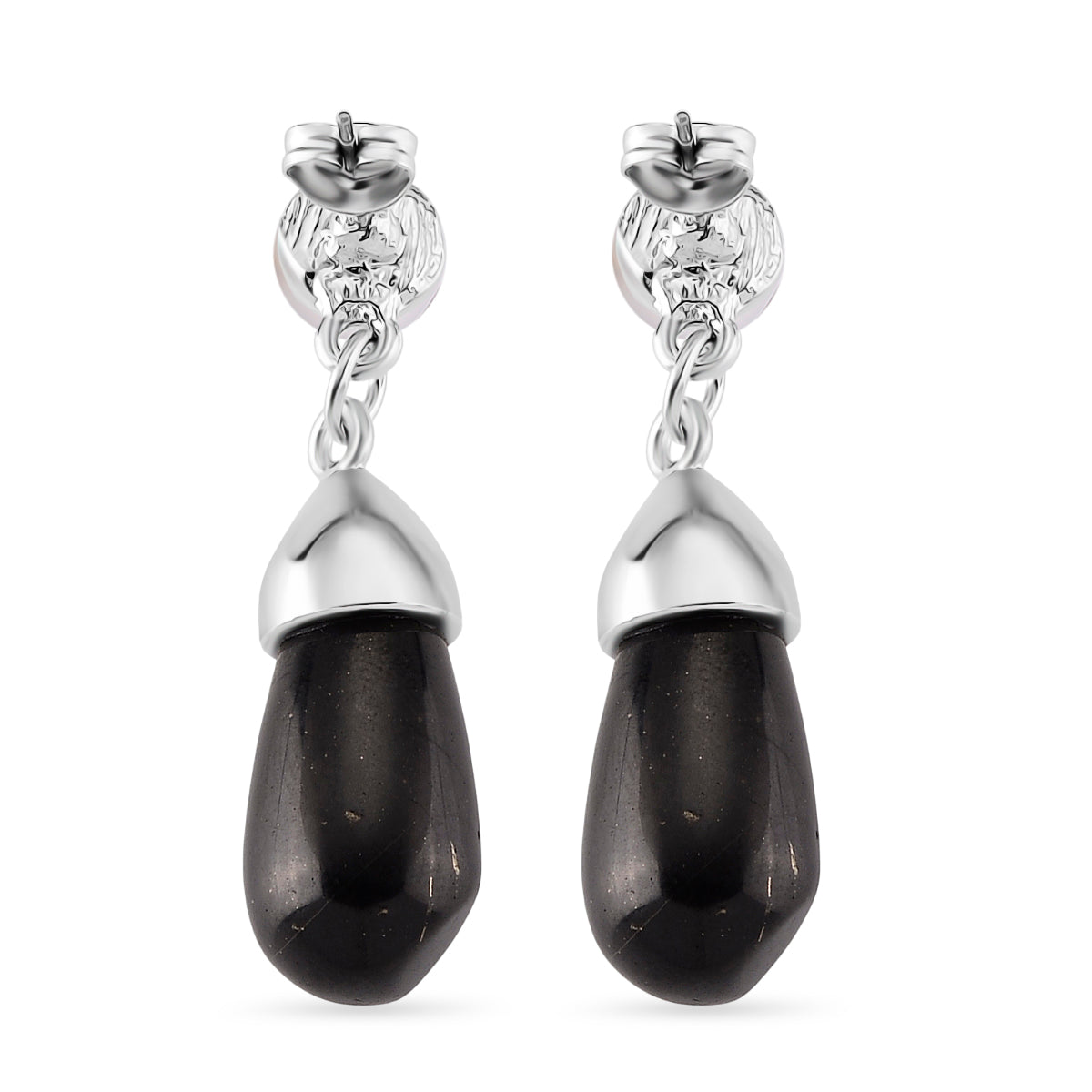 White Fresh Water Pearl &amp; Shungite Drop Earring with Push Back in White Tone 40.00 Ct. 8570373 5