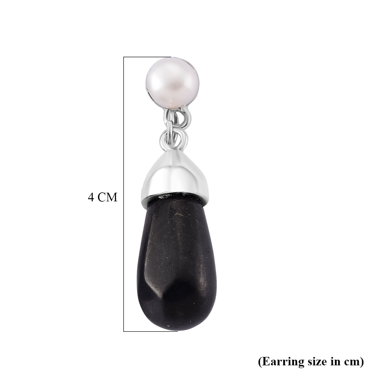 White Fresh Water Pearl &amp; Shungite Drop Earring with Push Back in White Tone 40.00 Ct. 8570373 6