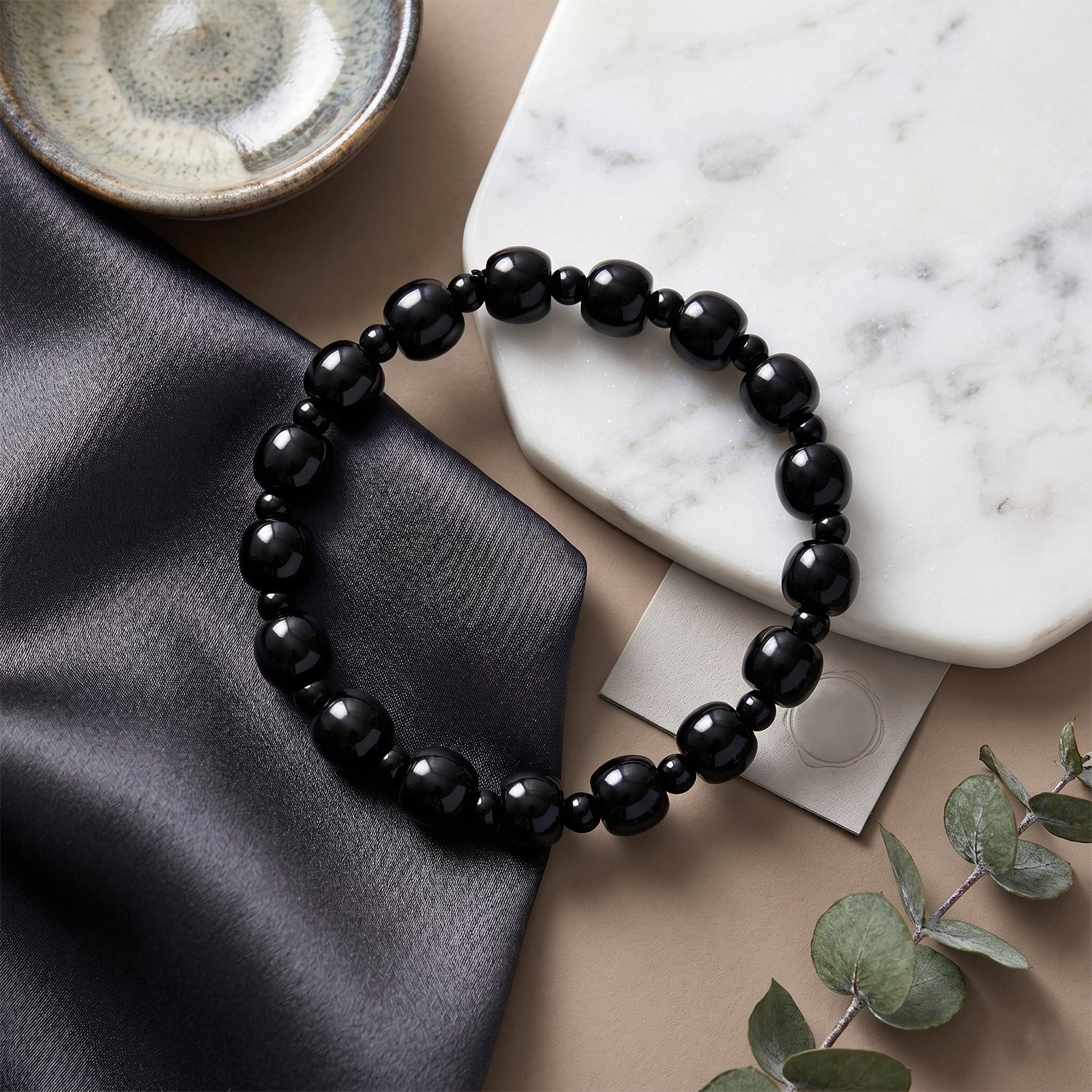 Natural Black Jade Stretchable Bracelet (Size - 7 to 7.5) 150.00 Ct. 8570537 3