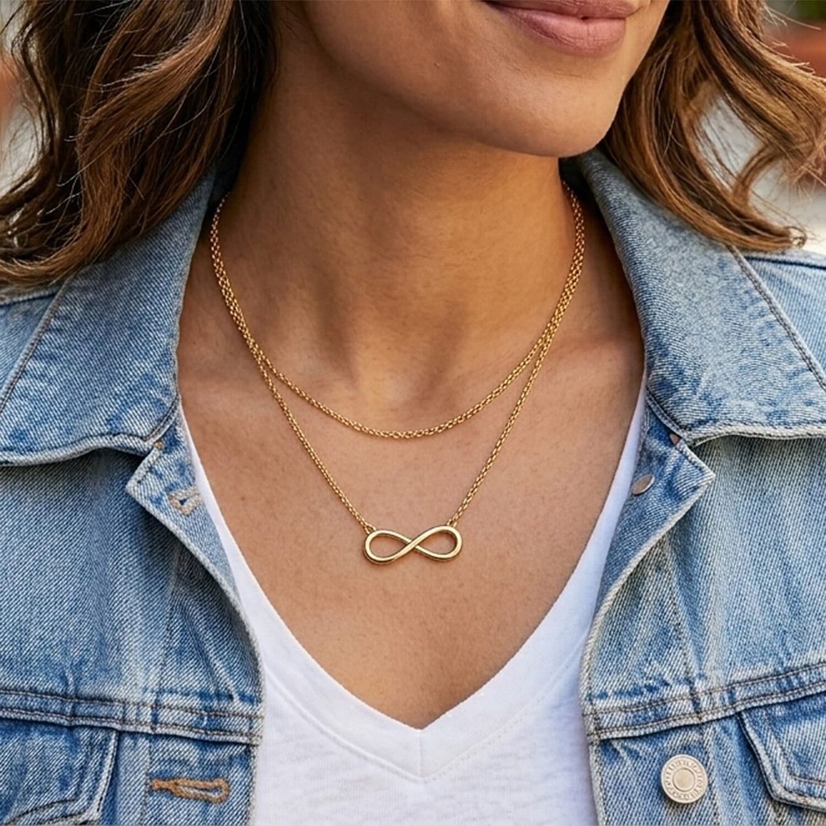 9K Yellow Gold Infinity Necklace (Size - 18) with Spring Ring Clasp V32512478 2