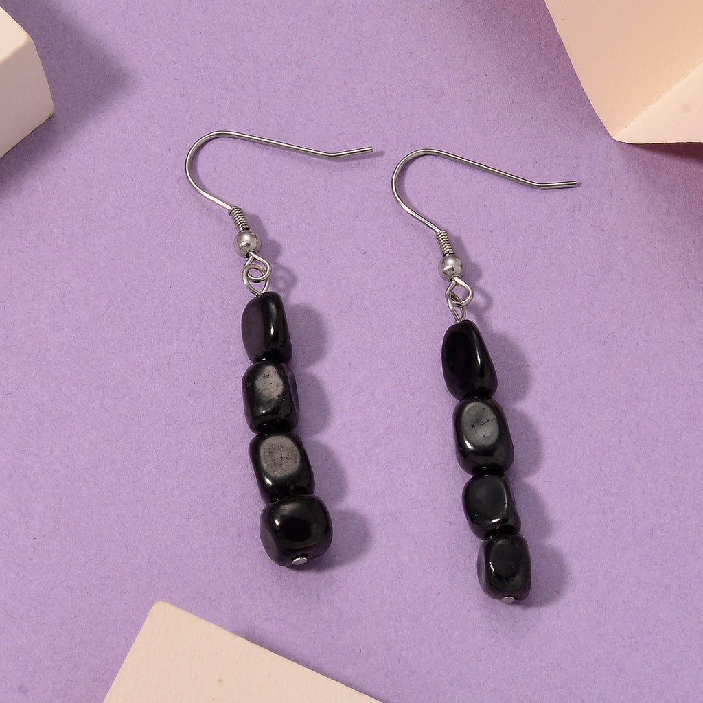 Natural Shungite Beads Drop Earring with Hook 12.00 Ct._8571308_2