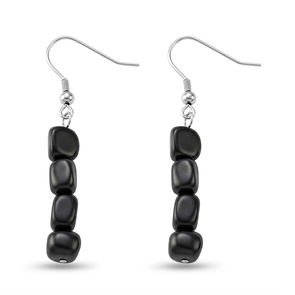 Natural Shungite Beads Drop Earring with Hook 12.00 Ct._8571308_3