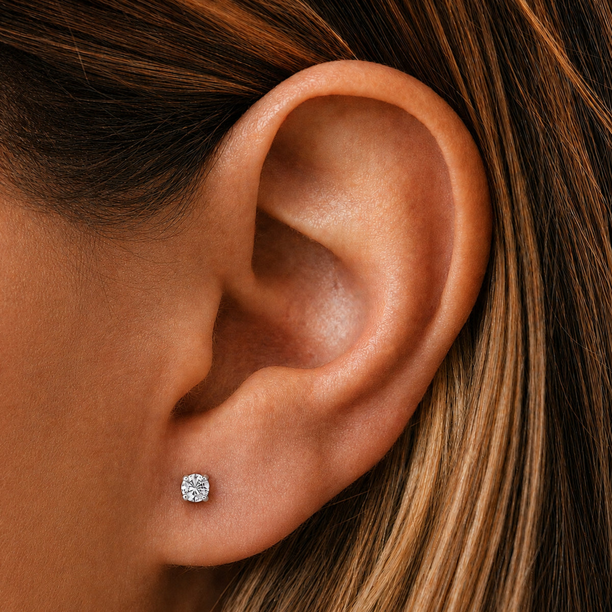 Luxuriant - Lab Grown Diamond (SI/G-H) Solitaire Stud Earring with Push Back in Rhodium Overlay Sterling Silver 0.25 Ct. V32604694 2