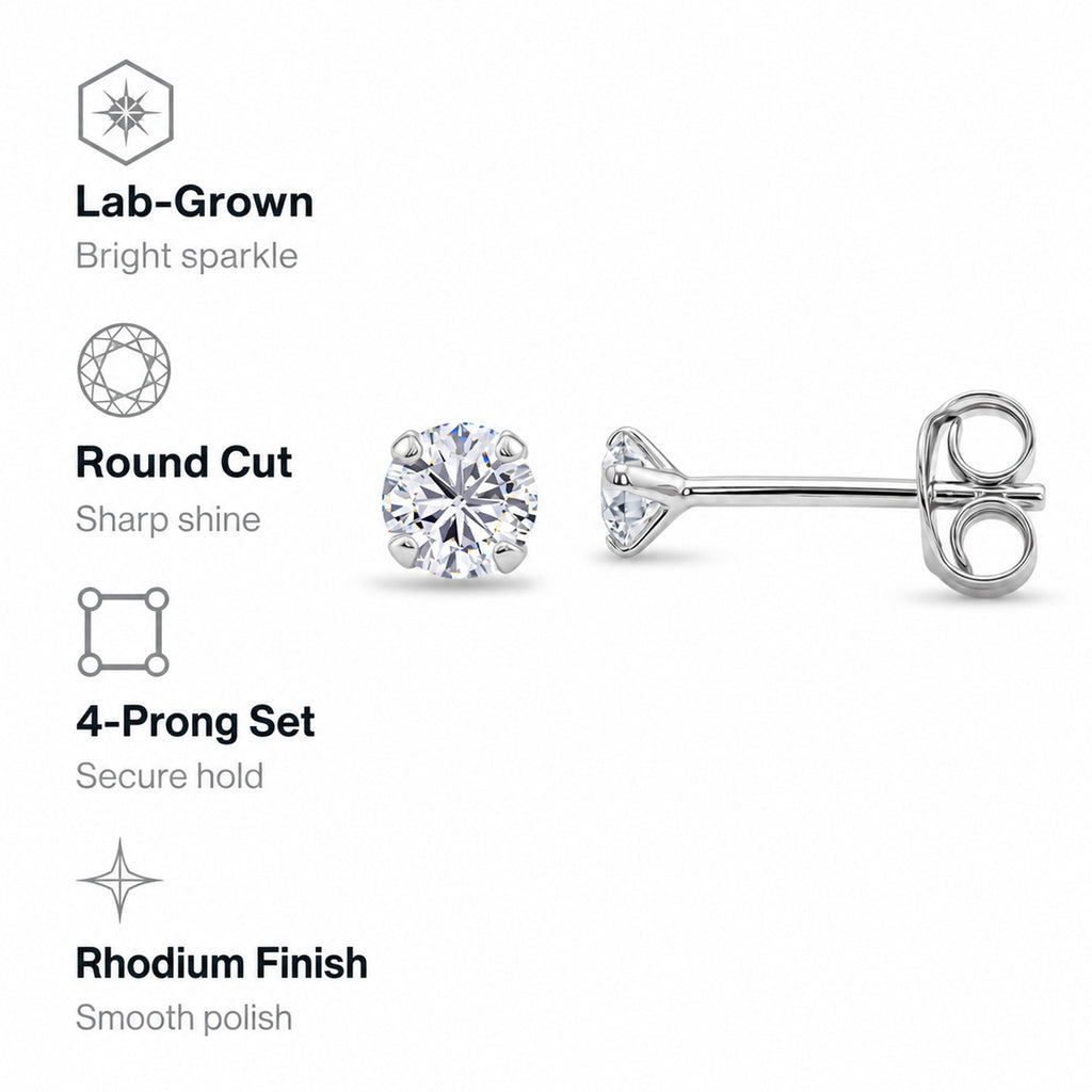 Luxuriant - Lab Grown Diamond (SI/G-H) Solitaire Stud Earring with Push Back in Rhodium Overlay Sterling Silver 0.25 Ct._8571459_3