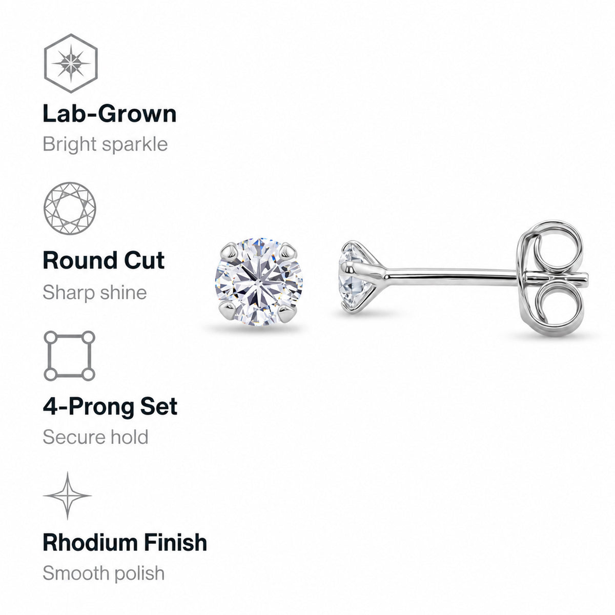 Luxuriant - Lab Grown Diamond (SI/G-H) Solitaire Stud Earring with Push Back in Rhodium Overlay Sterling Silver 0.25 Ct. V32604694 4