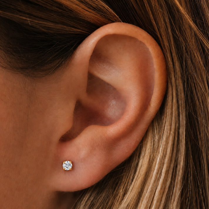 Luxuriant - Lab Grown Diamond (SI/G-H) Solitaire Stud Earring with Push Back in Yellow Gold Plated Sterling Silver 0.25 Ct. 8571461 2