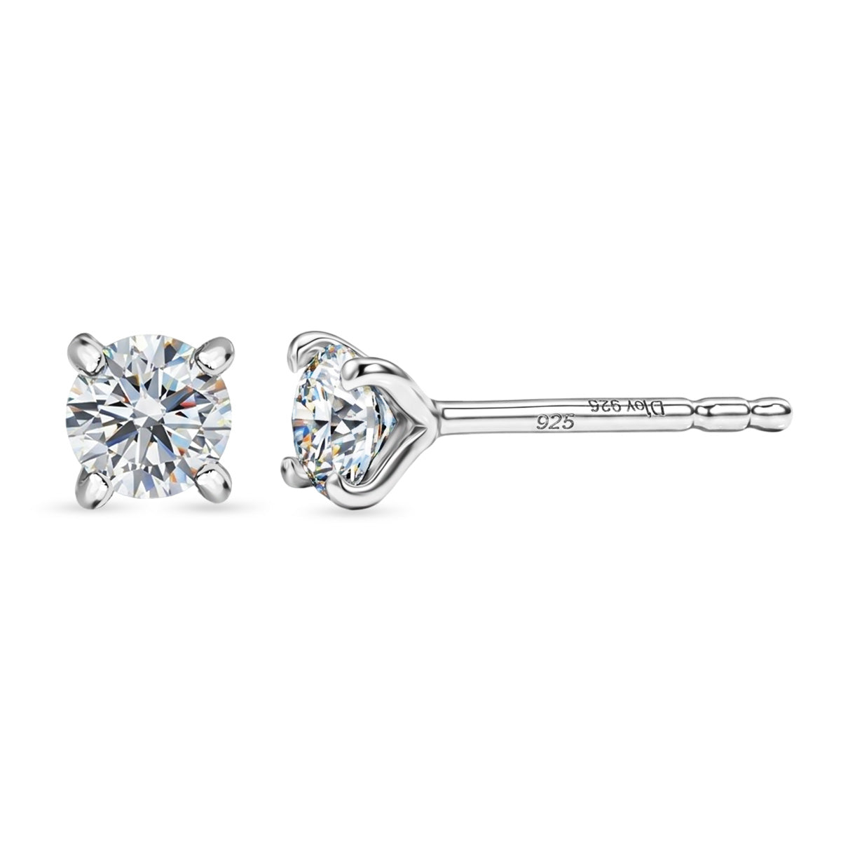 D'Joy - Moissanite Solitaire Stud Push Post Earring in Platinum Overlay Sterling Silver V32517818 0