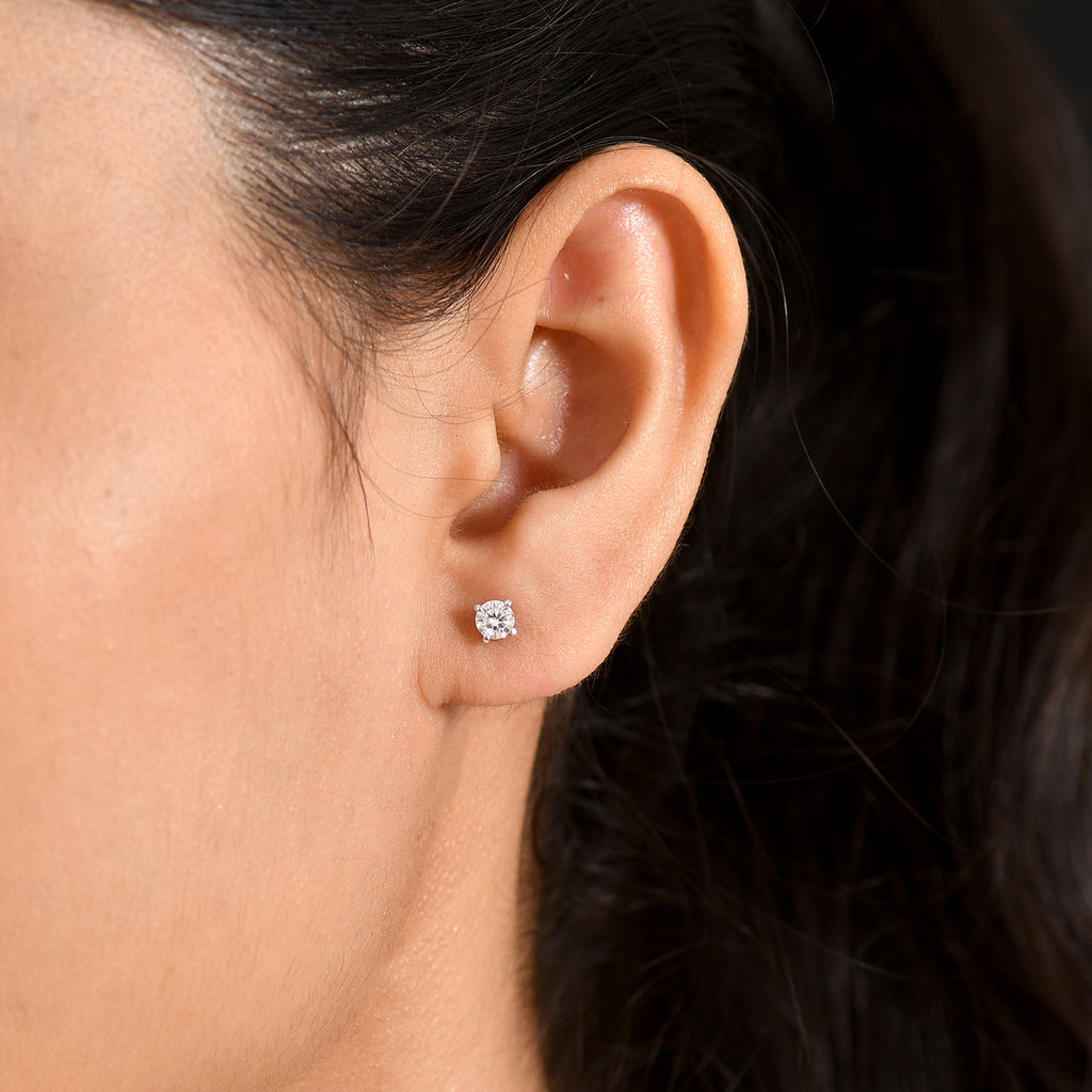 D'Joy - Moissanite Solitaire Stud Push Post Earring in Platinum Overlay Sterling Silver_8571624_1