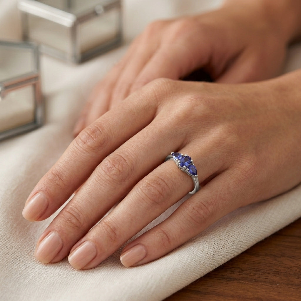 Tanzanite Trilogy Ring in Platinum Overlay Sterling Silver 8571625 1