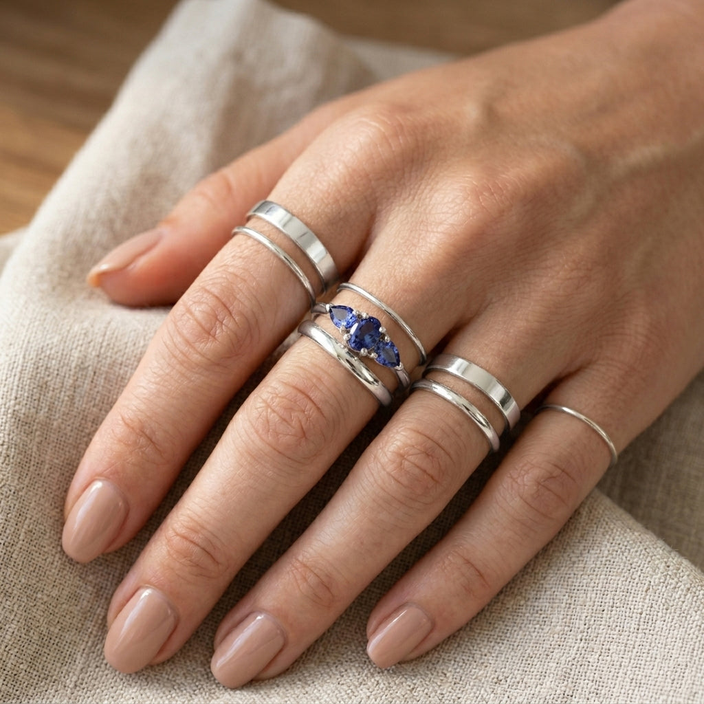 Tanzanite Trilogy Ring in Platinum Overlay Sterling Silver 8571625 2