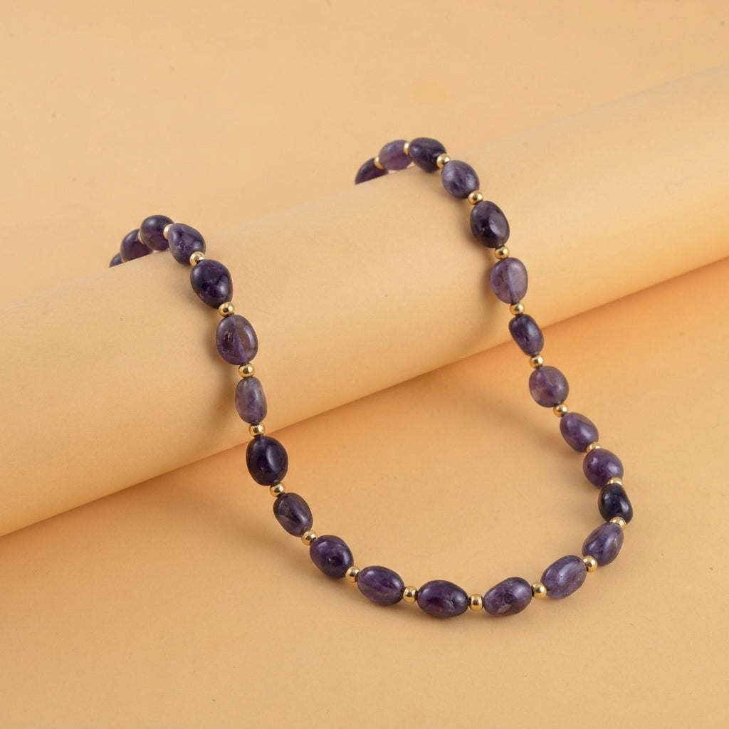 African Amethyst Adjustable Beads Necklace (Size - 24+1 Ext) in Yellow Gold Tone 100.00 Ct. V32512497 2