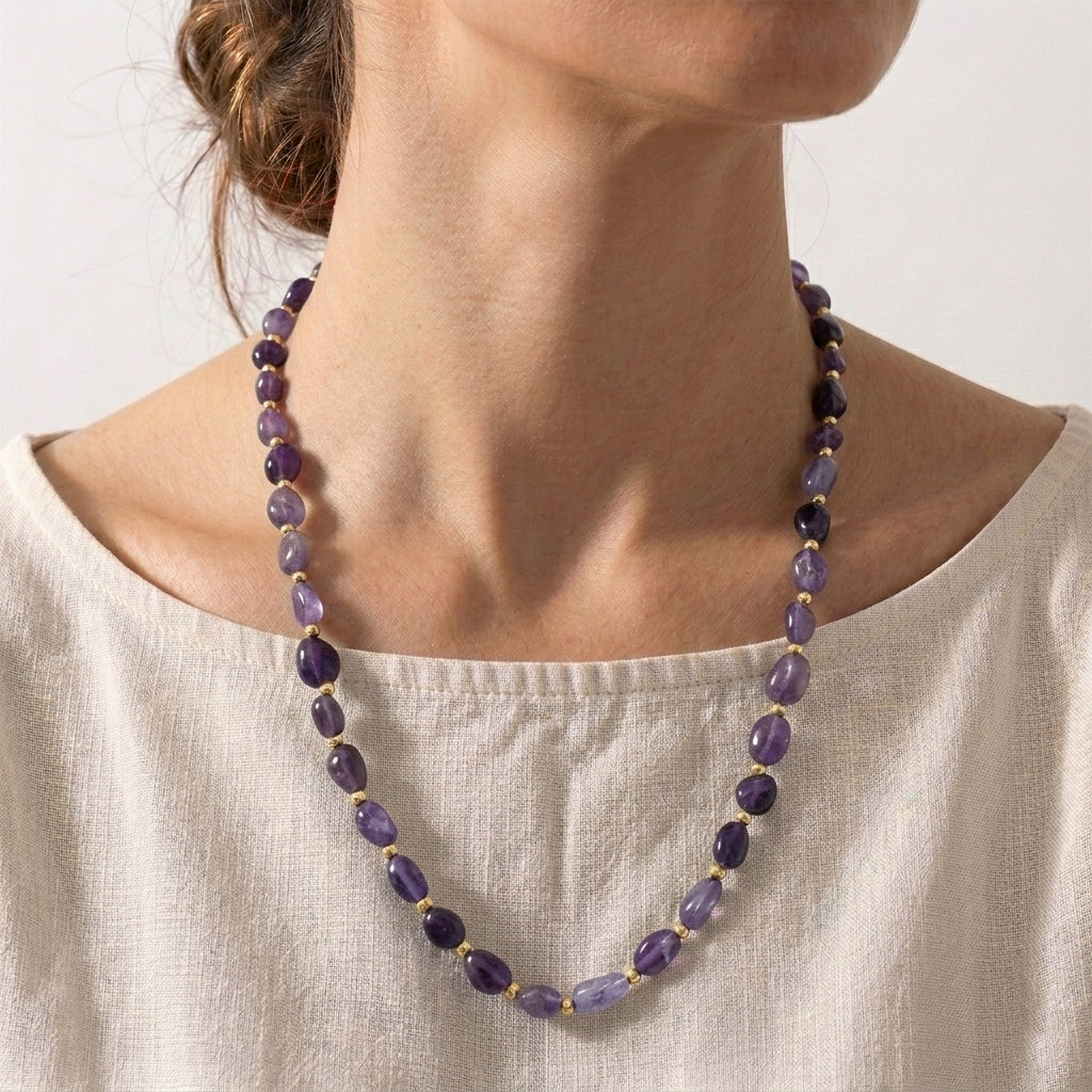 African Amethyst Adjustable Beads Necklace (Size - 24+1 Ext) in Yellow Gold Tone 100.00 Ct. V32512497 3