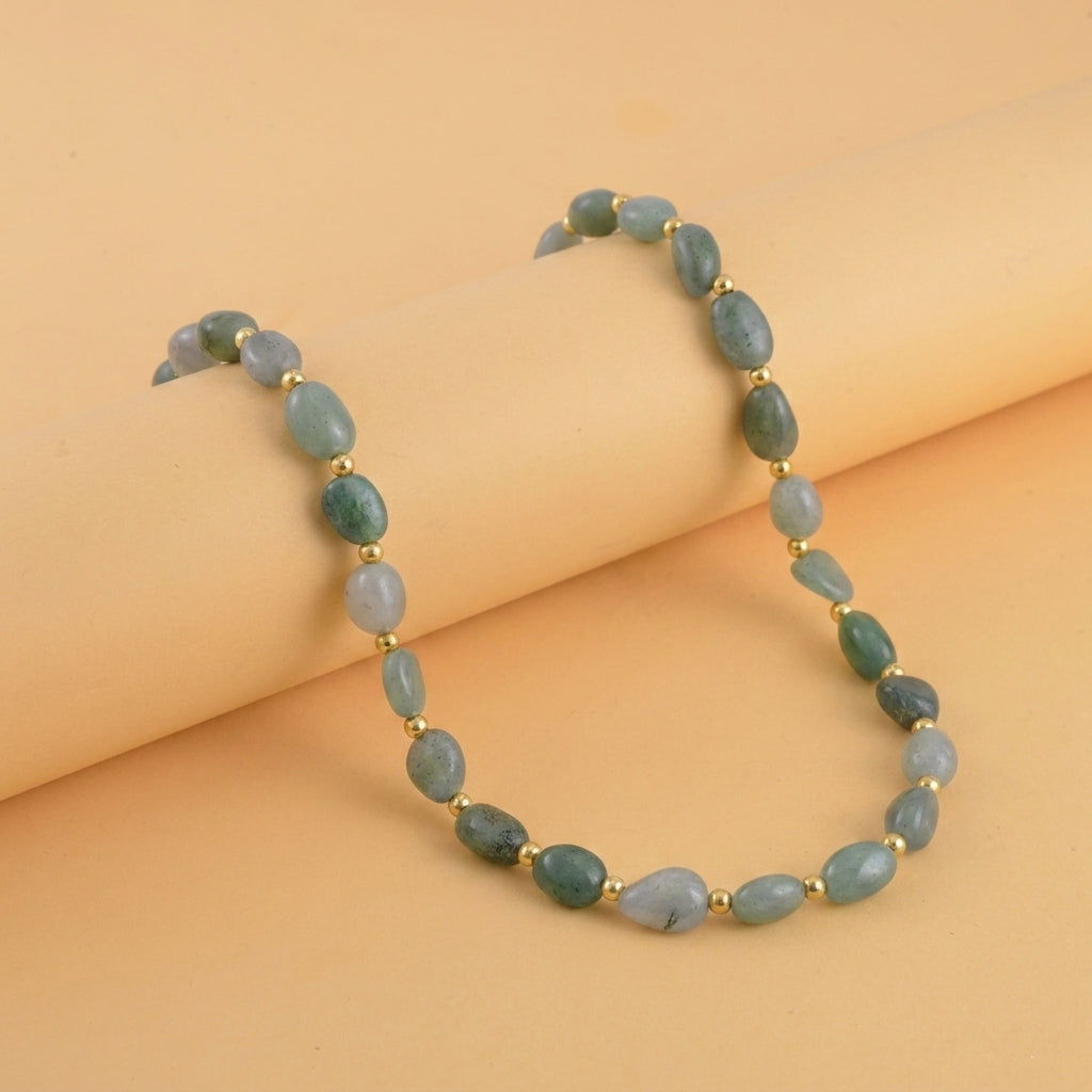 Green Aventurine Adjustable Beads Necklace (Size - 24+1 Ext) in Yellow Gold Tone 100.00 Ct._8571749_1