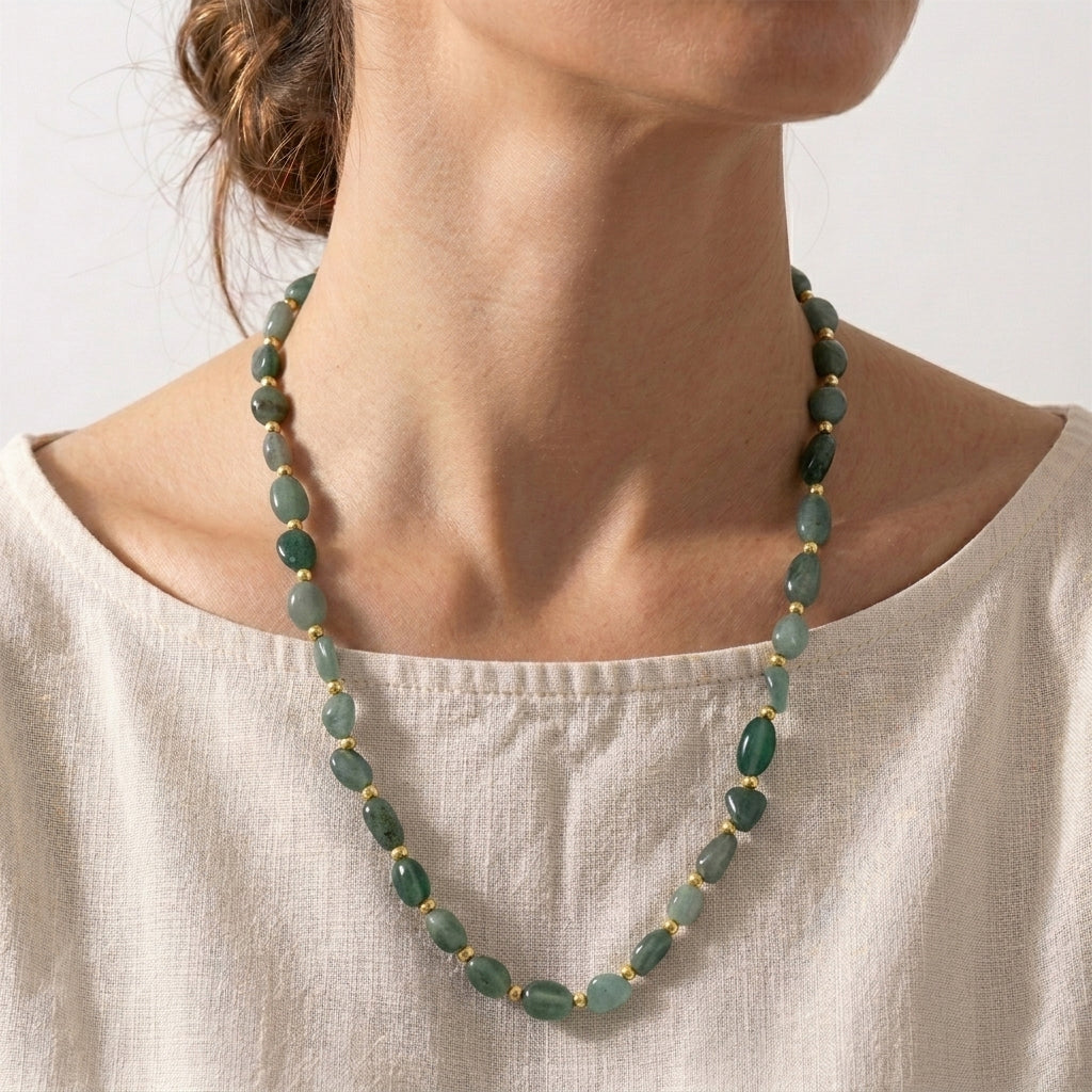 Green Aventurine Adjustable Beads Necklace (Size - 24+1 Ext) in Yellow Gold Tone 100.00 Ct. V32514927 3
