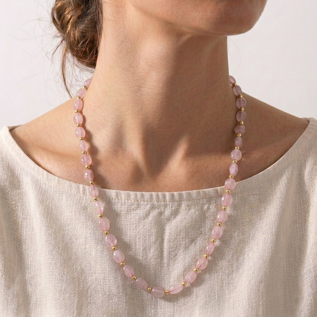 Rose Quartz Adjustable Beads Necklace (Size - 24+1 Ext) in Yellow Gold Tone 100.00 Ct._8571750_2