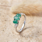 Royal Bali Collection - D'Joy Emerald Oval Cut Trilogy Ring in Rhodium Overlay Sterling Silver_8571757_2