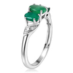Royal Bali Collection - D'Joy Emerald Oval Cut Trilogy Ring in Rhodium Overlay Sterling Silver_8571757_3