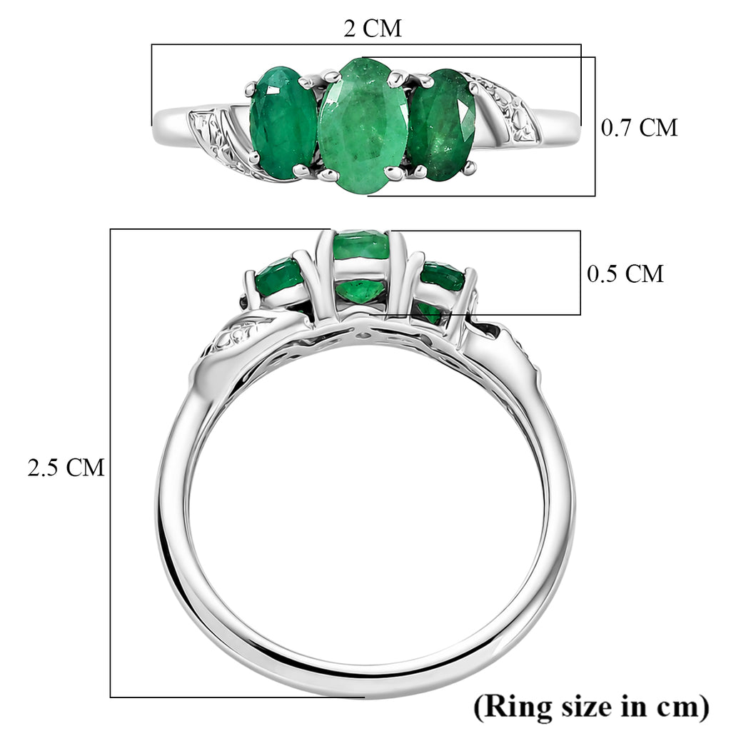 Royal Bali Collection - D'Joy Emerald Oval Cut Trilogy Ring in Rhodium Overlay Sterling Silver_8571757_5