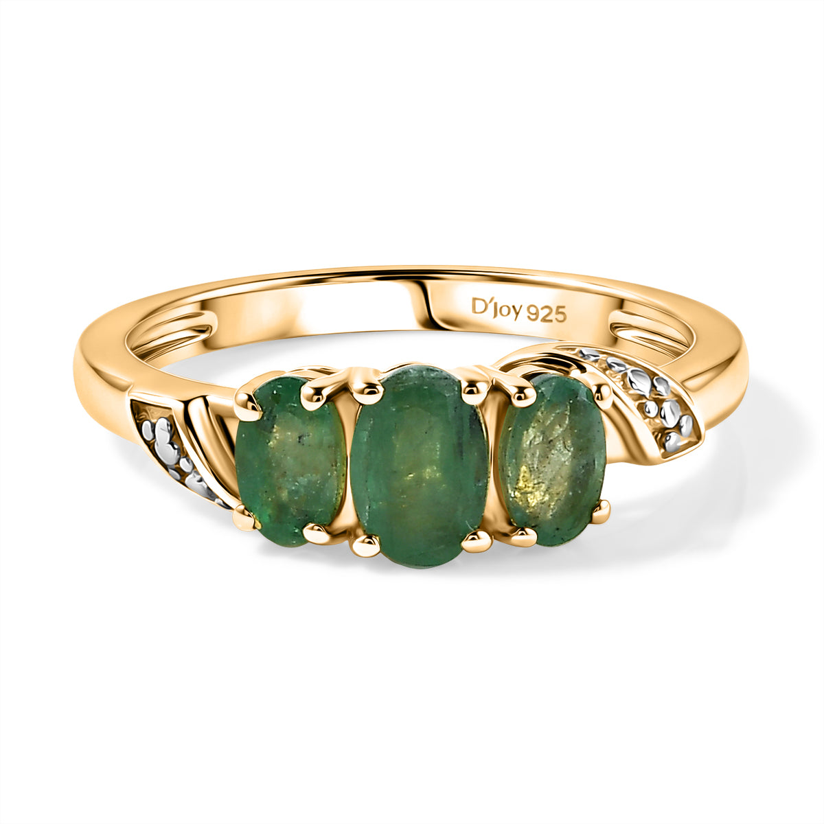 Emerald Oval Cut Trilogy Ring in 18K Vermeil Yellow Gold Plated Sterling Silver V32606208 0
