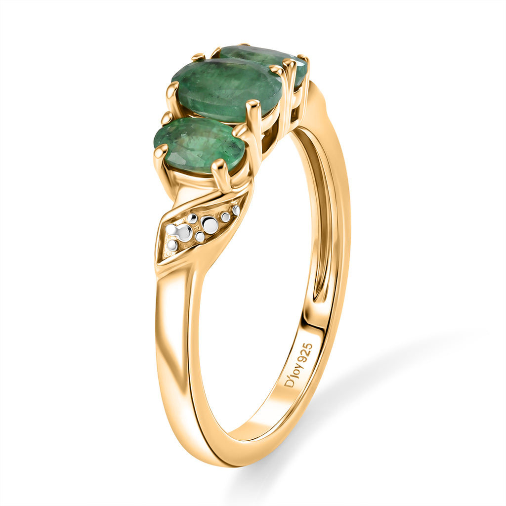 Royal Bali Collection - D'Joy Emerald Oval Cut Trilogy Ring in 18K Vermeil Yellow Gold Plated Sterling Silver_8571773_3