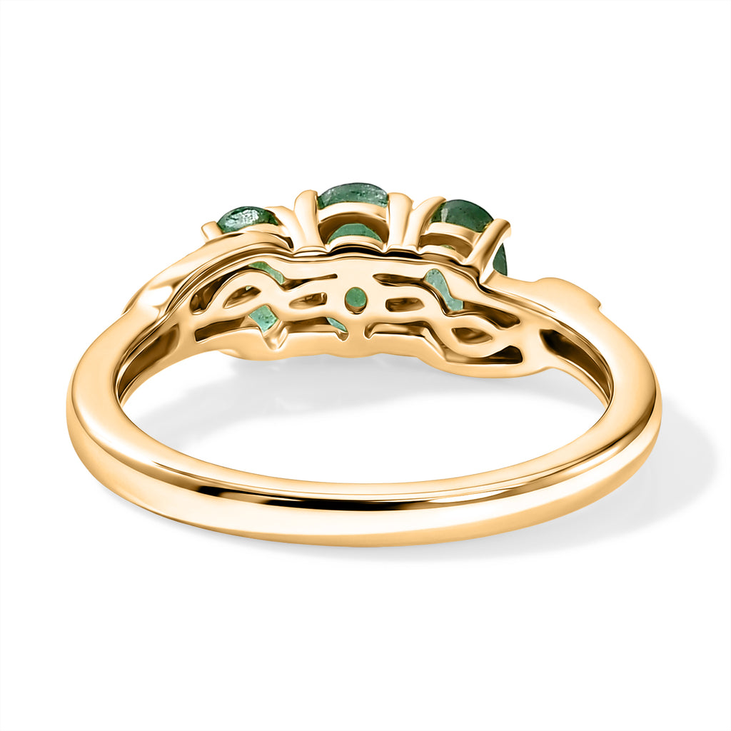 Royal Bali Collection - D'Joy Emerald Oval Cut Trilogy Ring in 18K Vermeil Yellow Gold Plated Sterling Silver_8571773_4