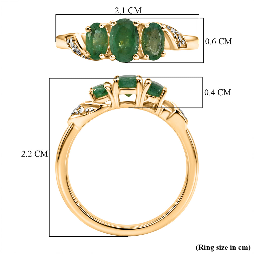 Royal Bali Collection - D'Joy Emerald Oval Cut Trilogy Ring in 18K Vermeil Yellow Gold Plated Sterling Silver_8571773_5