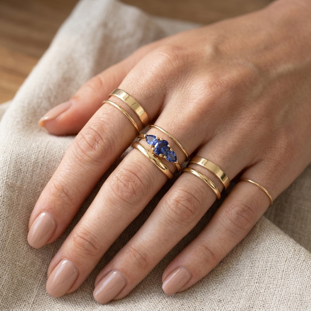 Tanzanite Trilogy Ring in Yellow Gold Plated Sterling Silver V32516525 3