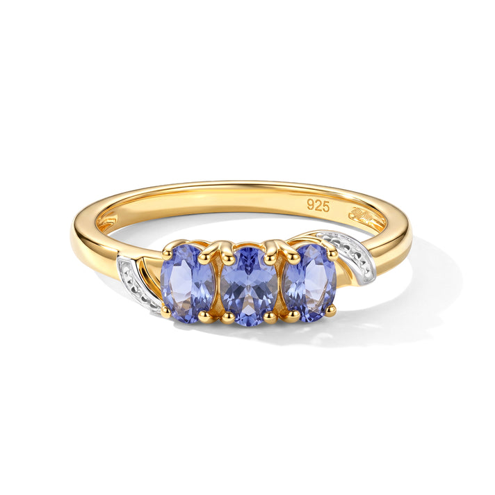 Tanzanite Trilogy Ring in Yellow Gold Plated Sterling Silver V32647923 1