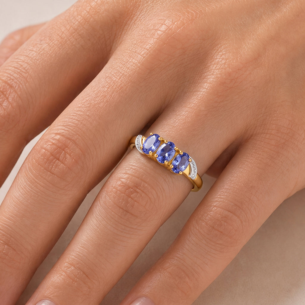 Tanzanite Trilogy Ring in Yellow Gold Plated Sterling Silver_8571825_1