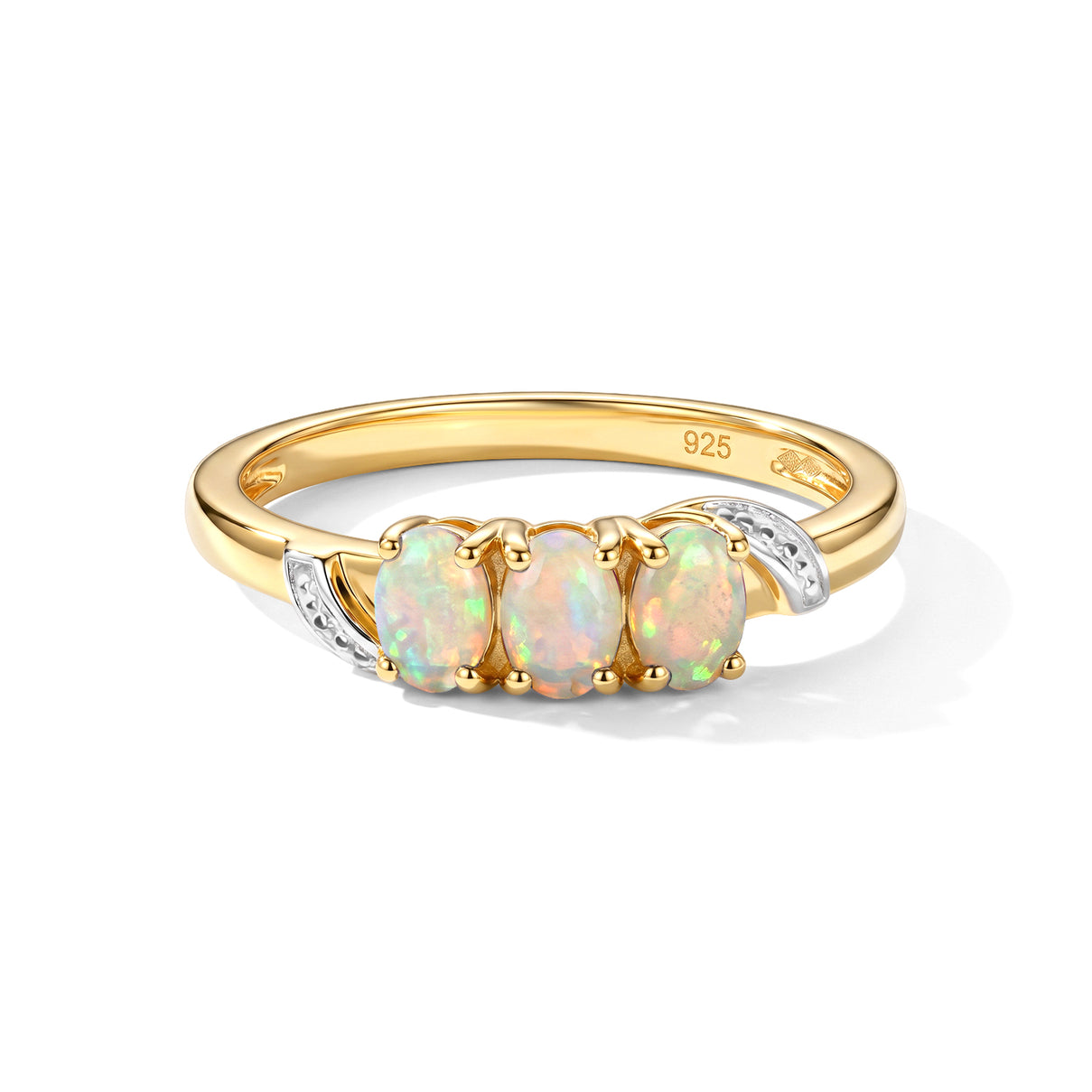 Ethiopian Opal Trilogy Ring in Yellow Gold Plated Sterling Silver V32529154 0