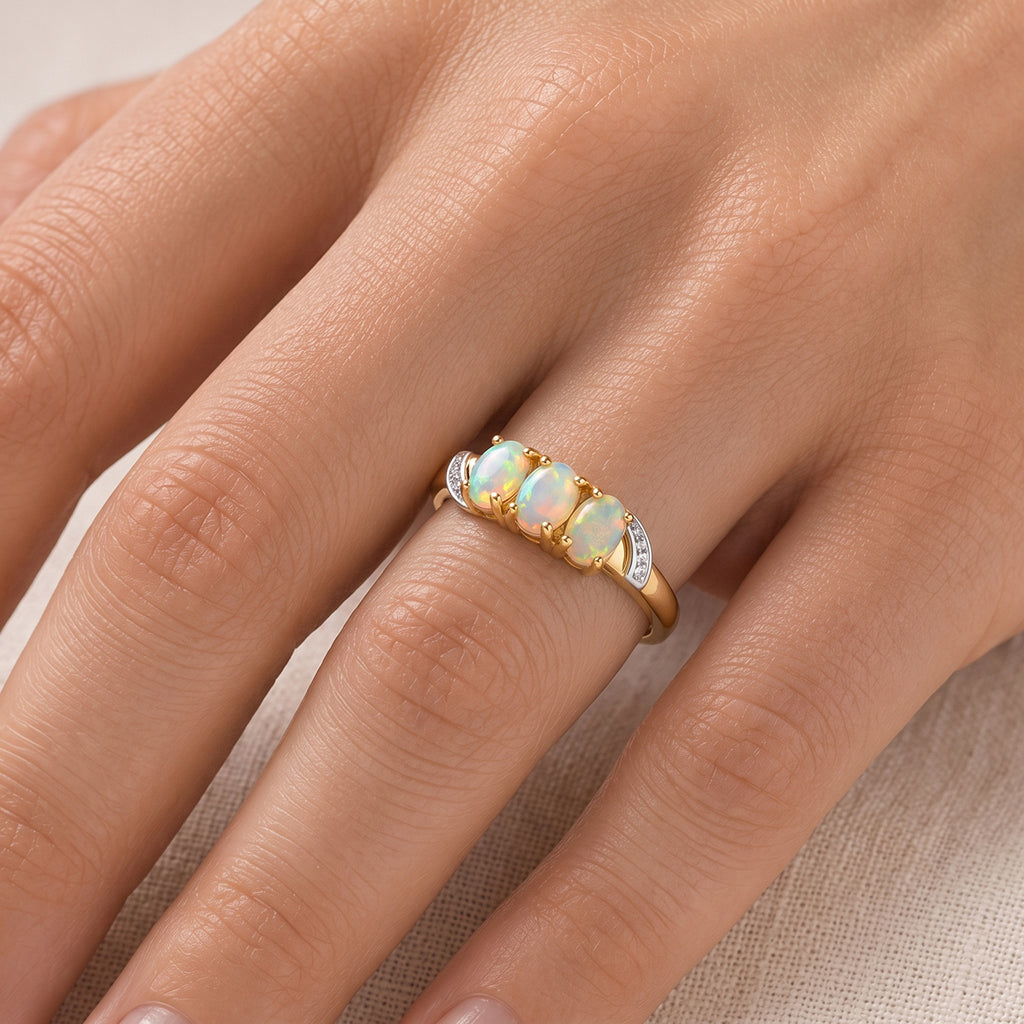 Ethiopian Opal Trilogy Ring in Yellow Gold Plated Sterling Silver_8571835_1