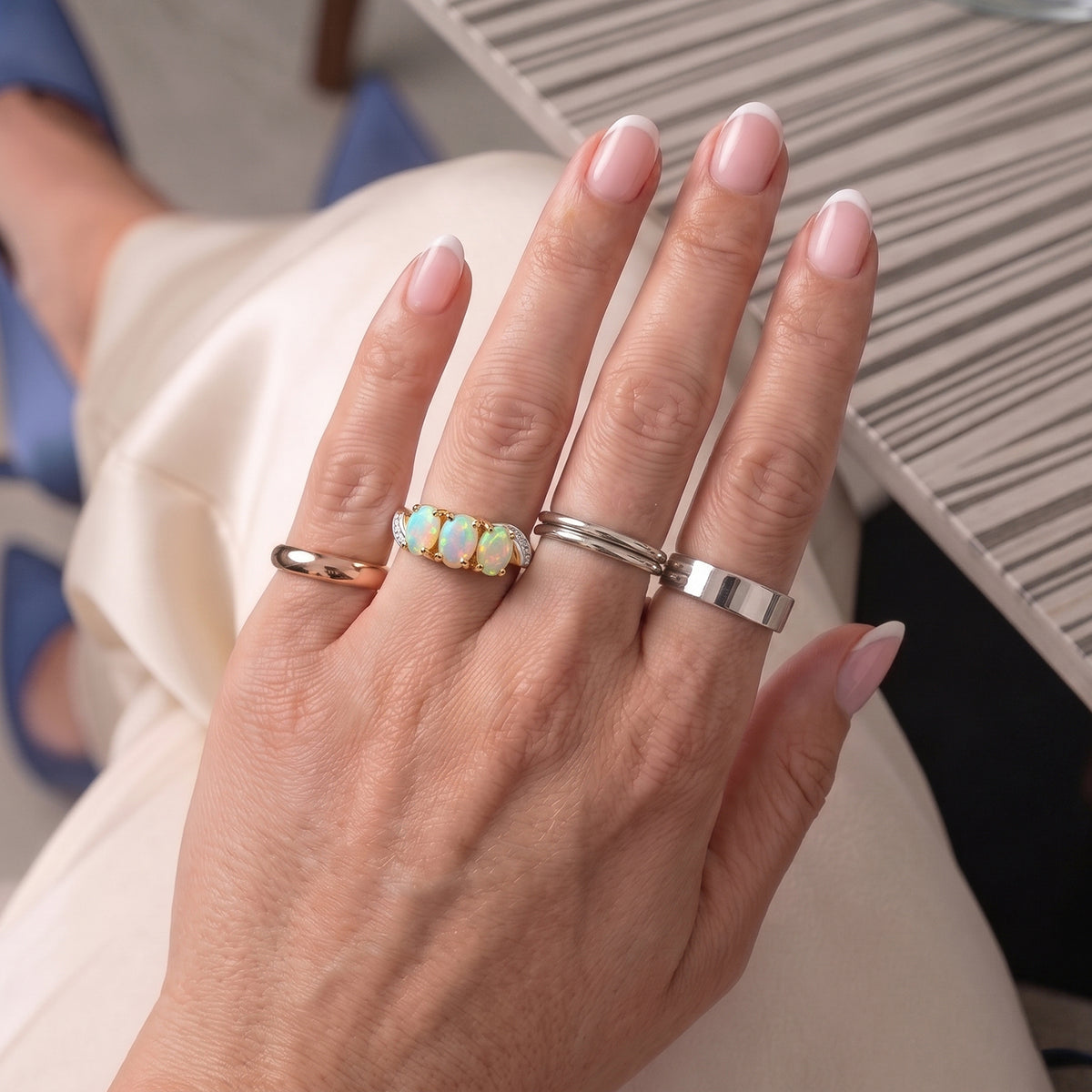 Ethiopian Opal Trilogy Ring in Yellow Gold Plated Sterling Silver V32529154 3