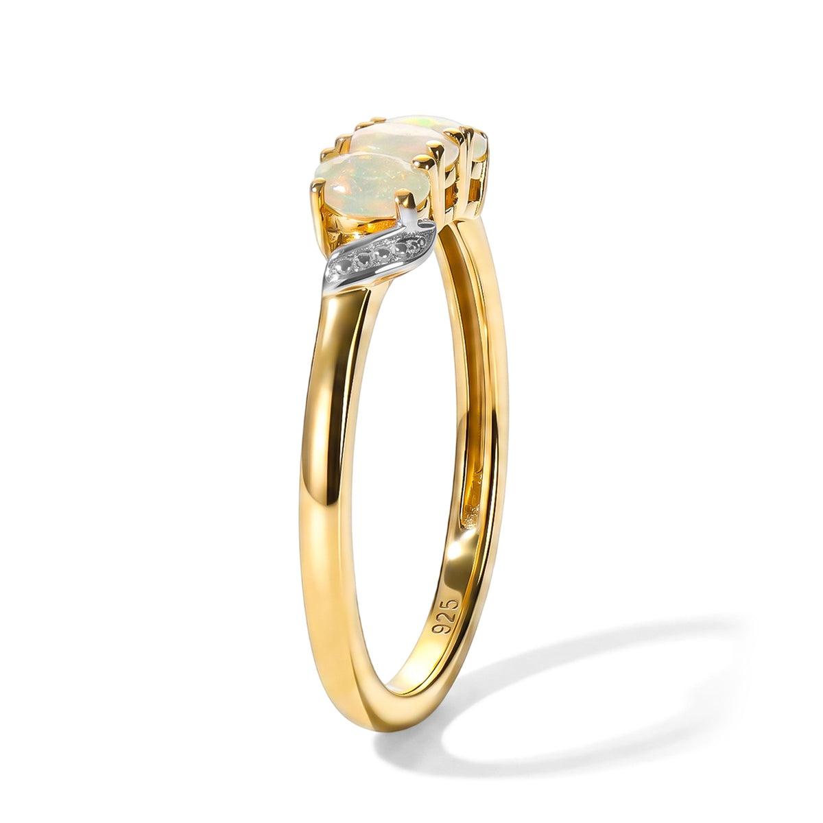 Ethiopian Opal Trilogy Ring in Yellow Gold Plated Sterling Silver V32529154 4