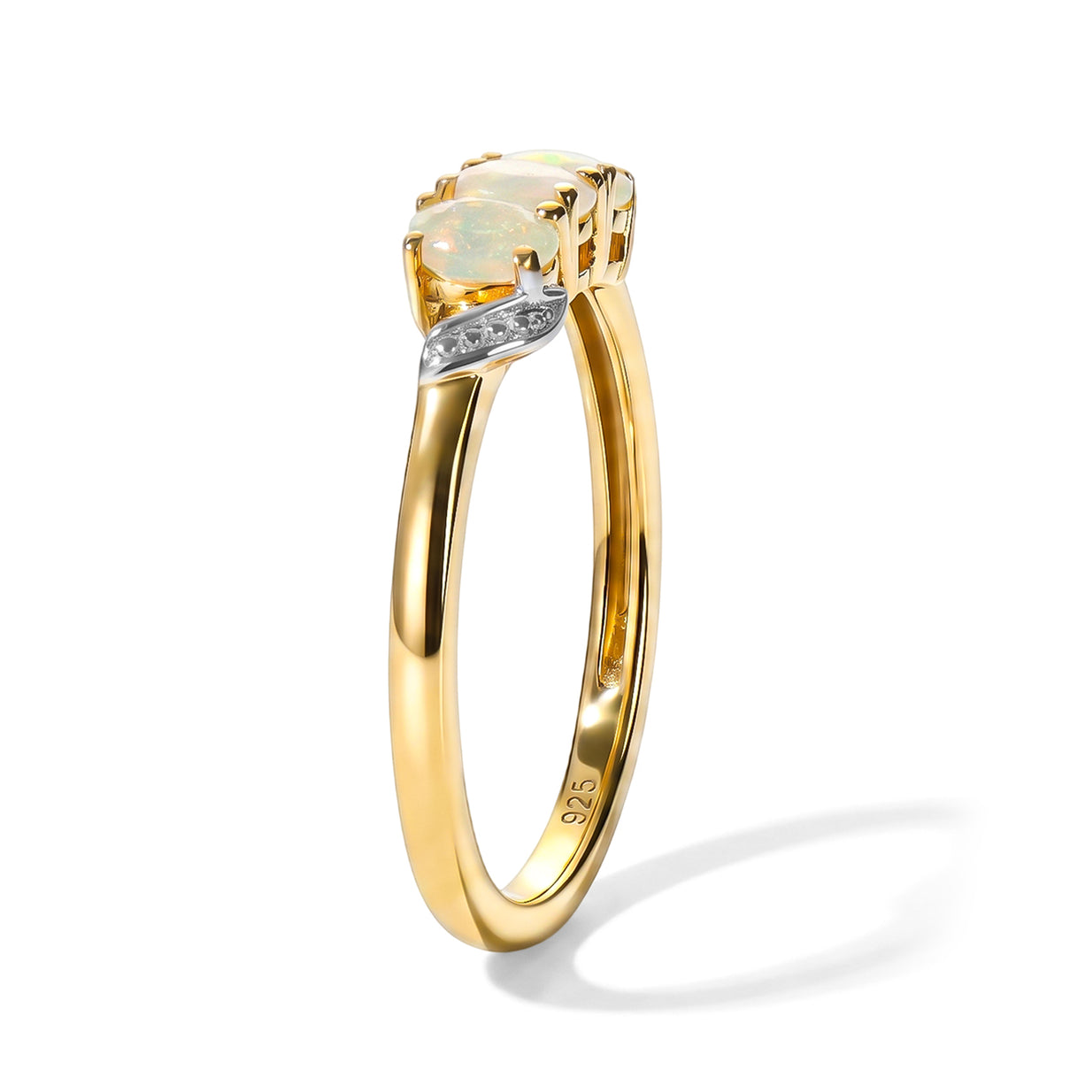 Ethiopian Opal Trilogy Ring in Yellow Gold Plated Sterling Silver V32529839 4